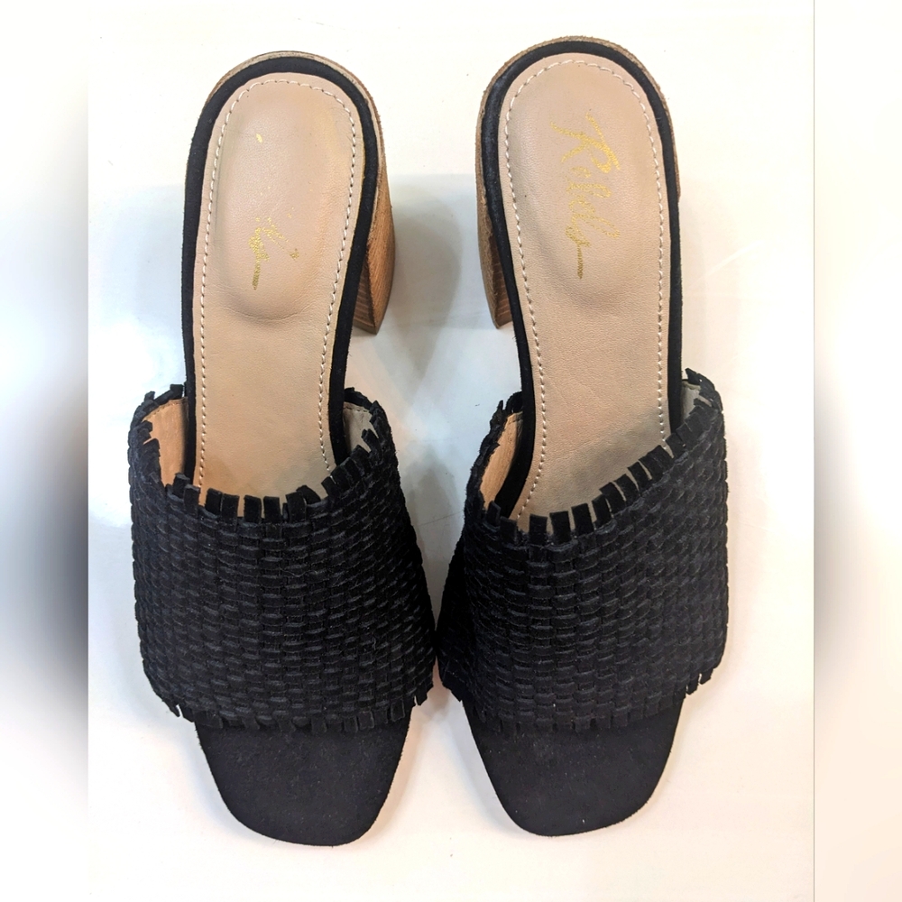 Rebels Gaia Woven Slide Sandals Sz 8 Black Suede NWOB